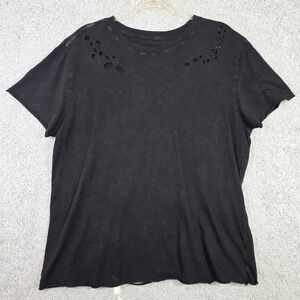 Affliction Womens XL Black Mineral Wash Distressed Cutout Back Tee USA‎ Biker
